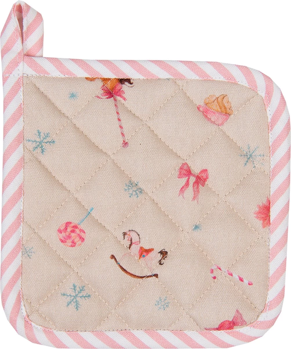 Clayre & Eef Manique 20*20 Cm Katoen Beige Rose Casse-Noisette Vidange Manique Aide à L'égouttage 2 Clayre & Eef Manique 20*20 Cm Katoen Beige Rose Casse-Noisette Vidange Manique Aide à L'égouttage – Image 2