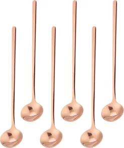 Ensemble De Cuillères à Café Longues House Of Set - 17 Centimètres - Or Rose - Cuillère à Café - Cuillère à Latte Macchiato - Acier Inoxydable - 6 Pièces