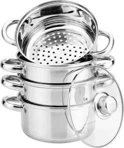Casseroles Casseroles à Vapeur Set 5 Pièces I Marmite Panier Vapeur Couvercle Ø 22 Cm - 2,5L Inox I Cuiseur Vapeur Riz Cuiseur Vapeur Légumes Cuiseur Vapeur Poissons Et Viandes I Sain Savoureux Économique