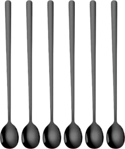 House Of Husk® - Set De Cuillères à Latte Macchiato - 20CM - Zwart - Cuillère à Café - Cuillère à Long Drink - Cuillère à Sorbet - Cuillère à Café - Acier Inoxydable - 6 Pièces