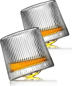 House Of Husk Set De 2 Verres à Whisky - Verres à Whisky - Rotation à 360 Degrés - Haute Brillance - Coffret Cadeau à Whisky