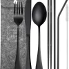House Of Husk™ - Couverts De Voyage Zwart - Acier Inoxydable - Ensemble De Couverts De Voyage - Baguettes - Baguettes - Pailles Réutilisables Avec Brosse - Unique - 7 Pièces - Lavable Au Lave-vaisselle - Baguettes à Sushi - Nouilles