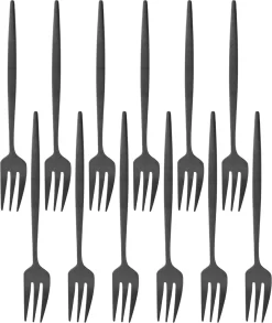 House Of Fourchettes à Dessert Fourchettes à Dessert Noires - Fourchettes à Gâteau - Fourchettes à Pâtisserie - Acier Inoxydable - Fourchettes à Cocktail - 12 Pièces