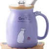 Mug Chat Mignon Tasse à Café En Céramique Avec Kitty Couvercle De Chaton Cuillère En Acier Inoxydable, Nouveauté Matin Tasse Thé Lait Tasse De Noël Cadeau 380 Ml (violet)