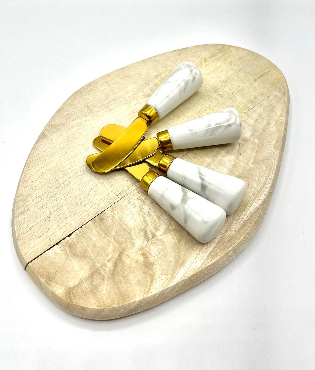 Couteau à Beurre 4 Pièces - Couteaux Pour Le Snack - Couteaux à Tapas - Couteaux à Tartiner - Couverts à Boissons - 12 Cm - Manche Design En Marbre - Or - Eetsmaakvol.nl 2 Couteau à Beurre 4 Pièces - Couteaux Pour Le Snack - Couteaux à Tapas - Couteaux à Tartiner - Couverts à Boissons - 12 Cm - Manche Design En Marbre - Or - Eetsmaakvol.nl – Image 2