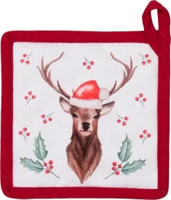 Clayre & Eef Pot Holder Enfant 16*16 Cm Wit, Feuilles De Houx En Katoen Rouge, Renne Carré Drain Pot Holder -Fournitures De Cuisine Boutique 1029x1200 4