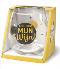 Verre à Vin - Verre à Eau - Ne Touchez Pas à Mon Vin! - Rempli De Mélange De Caramel - Dans Une Boîte Cadeau Avec Ruban Coloré