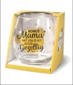 Fête Des Mères - Verre à Vin - Verre à Eau - Bonus Maman Avec Vous C'est Toujours Amusant - Rempli De Mélange De Caramel - Dans Une Boîte Cadeau Avec Ruban Coloré