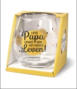 Verre à Vin - Verre à Eau - Lieve Papa Profite De La Belle Vie - Dans Un Coffret Cadeau Avec Ruban Coloré