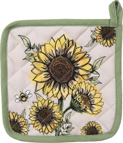 Clayre & Eef Manique 20x20 Cm Katoen Beige Jaune Tournesols Porte-Pot Égouttoir Aide à L'égouttage