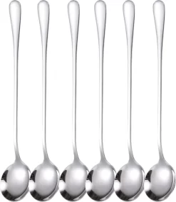 House Of Husk™ - Set De Cuillères à Latte Macchiato - 19CM - Argent - Cuillère à Café - Cuillère à Long Drink - Cuillère à Sorbet - Cuillère à Café - Acier Inoxydable - 6 Pièces