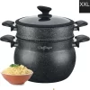 Cuisson Des FC | Poêle à Couscous XXL | Couscoussier | 12 L | Revêtement En Marbre | Couvercle En Verre | Induction | 26Ø