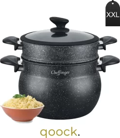 Cuisson Des FC | Poêle à Couscous XXL | Couscoussier | 12 L | Revêtement En Marbre | Couvercle En Verre | Induction | 26Ø