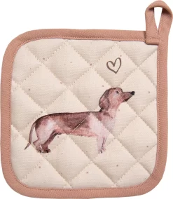 Clayre & Eef Manique 20*20 Cm Katoen Beige Carré Teckel Vidange Manique Aide à L'égouttage