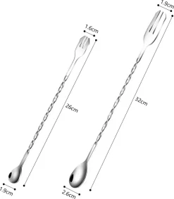 Set De 4 - Cuillères De Bar Professionnelles - Cuillères À Cocktail Double Tête En Acier Inoxydable - Mélangeur Fourchette Cuillères - Fourchette De Barman Torsadée - Acier - 26cm / 32cm - Argent -Fournitures De Cuisine Boutique 1046x1200 1