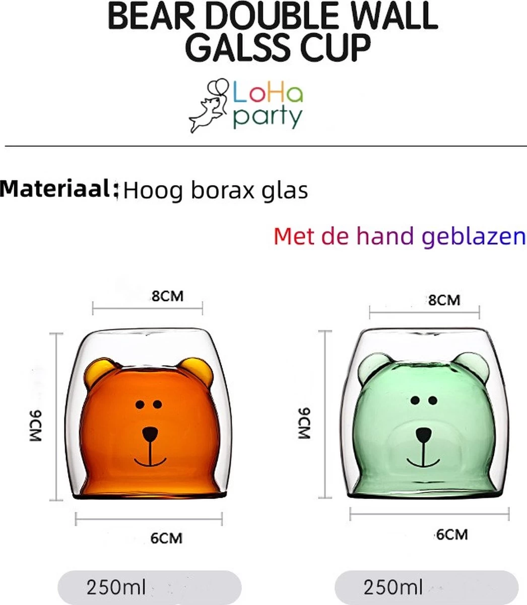 Loha- Party Set De Verres à Double Paroi Verres Ours à Double Isolation - Motif Animaux -Ensemble De Tasses-sans Vitrail D'oreille- Verres à Café- Verres à Thé -250ML-6 Pièces - Verres à Cappuccino -Verres à Latte Macchiato-Ensemble Cadeau 8 Loha- Party Set De Verres à Double Paroi Verres Ours à Double Isolation - Motif Animaux -Ensemble De Tasses-sans Vitrail D'oreille- Verres à Café- Verres à Thé -250ML-6 Pièces - Verres à Cappuccino -Verres à Latte Macchiato-Ensemble Cadeau – Image 8