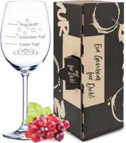 Verre à Vin Avec Gravure - Schlechter Tag, Guter Tag, Frag Nicht! - Cadeau Amusant - Cadeau D'anniversaire Original Pour Homme Et Femme - Convient Comme Verres à Vin Rouge Et Verres à Vin Blanc
