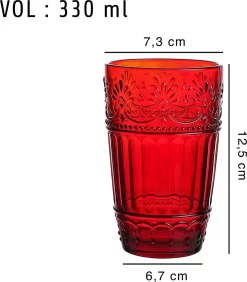 ARTICLES MÉNAGERS COMPLETS | Gobelets En Verres | Set De 6 Verres à Boire | Motif En Relief De 11 Oz | Gobelets Pour Eau, Thé Glacé, Jus (rouge) -Fournitures De Cuisine Boutique 1051x1200 1