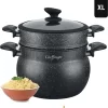 Cuisson Des FC | Couscous XL | Couscoussier | 8L | Revêtement En Marbre | Couvercle En Verre | Induction | 24Ø