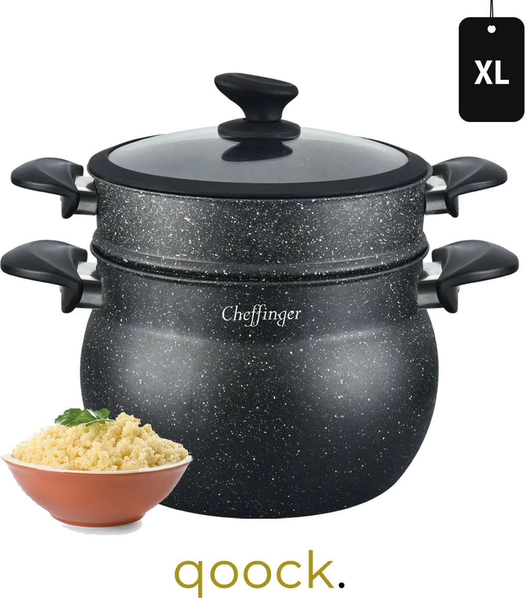 Cuisson Des FC | Couscous XL | Couscoussier | 8L | Revêtement En Marbre | Couvercle En Verre | Induction | 24Ø 1 Cuisson Des FC | Couscous XL | Couscoussier | 8L | Revêtement En Marbre | Couvercle En Verre | Induction | 24Ø