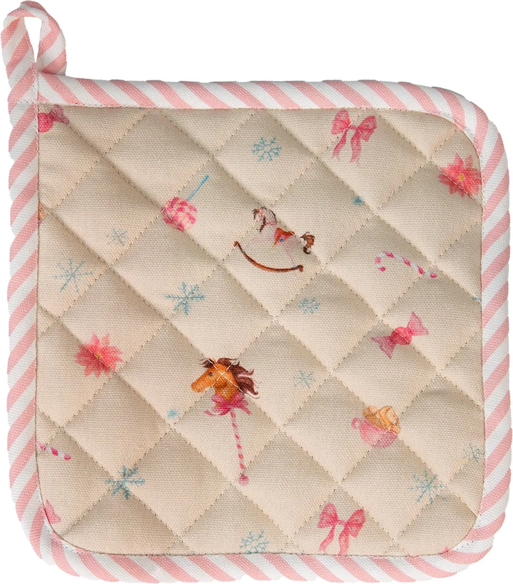 Clayre & Eef Manique 20*20 Cm Katoen Beige Rose Casse-Noisette Vidange Manique Aide à L'égouttage 10 Clayre & Eef Manique 20*20 Cm Katoen Beige Rose Casse-Noisette Vidange Manique Aide à L'égouttage – Image 10