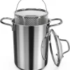 Poêle à Asperges En Acier Inoxydable Navaris Avec Couvercle - Cuiseur à Asperges En Acier Inoxydable Avec Panier Et Couvercle Amovibles - Sans BPA - Capacité 3,9 Litres - Passe Au Lave-vaisselle