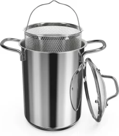 Poêle à Asperges En Acier Inoxydable Navaris Avec Couvercle - Cuiseur à Asperges En Acier Inoxydable Avec Panier Et Couvercle Amovibles - Sans BPA - Capacité 3,9 Litres - Passe Au Lave-vaisselle