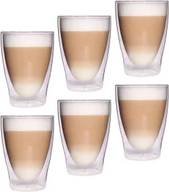 Feelino Lattechino Verres à Latte Macchiato Double Paroi Set De 6 Verres Thermique XL 300 Ml Avec Effet Flottant Dans Une Boîte Cadeau