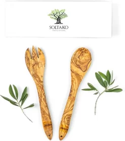 Serveurs Couvert à Salade En Bois D'Olivier, Set De 2 Cuillères De Cuisson 100% Wood D'Olivier Natural , Spatules En Bois D'Olivier, Couverts à Salade, Ustensile De Kitchen Haute Résistance à La Heat , 30 Cm