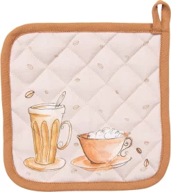 Clayre & Eef Pot 20x20 Cm Beige Katoen Croissant Et Café Cache-pot Cache-pot Aide à La Vidange Cache-pot