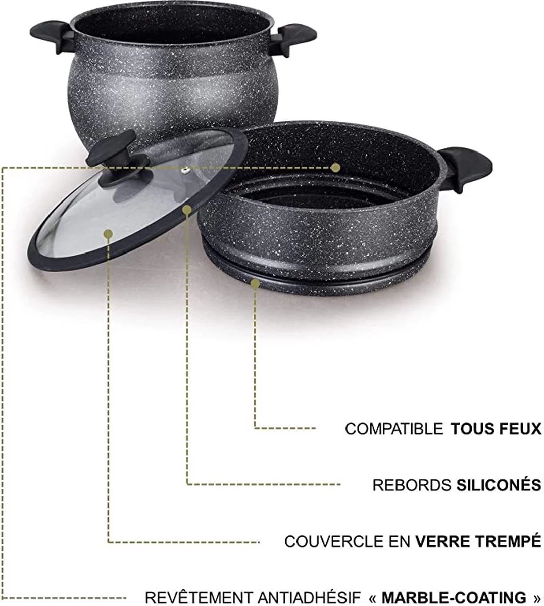 Royalty Line Pan Vapeur - Couscoussier - 6 Litres - Pour Tous Feux - Couscoussier Avec Poignées Froides - Aluminium - Cuiseur Vapeur Riz Et Légumes Avec Couvercle En Verres - Zwart 5 Royalty Line Pan Vapeur - Couscoussier - 6 Litres - Pour Tous Feux - Couscoussier Avec Poignées Froides - Aluminium - Cuiseur Vapeur Riz Et Légumes Avec Couvercle En Verres - Zwart – Image 5