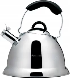 Bouilloire Sifflante Exclusive Kassel Amber En Acier Inoxydable Poli 2,6 Litres - Convient à Toutes Les Sources De Chaleur - En Acier Inoxydable 18/10 - Limited - Exclusif - Design Rétro Classique