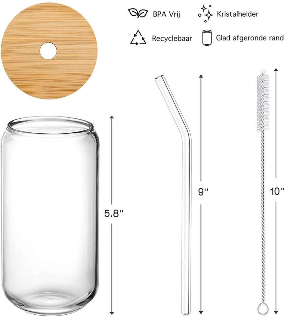 Verres En Canette Aliya - Set De 4 - Avec Couvercle En Bambou - 480 Ml / 48 Cl - Verres à Café - Transparent - Passe Au Lave-vaisselle - Paille En Verres - Très Haute Qualité 4 Verres En Canette Aliya - Set De 4 - Avec Couvercle En Bambou - 480 Ml / 48 Cl - Verres à Café - Transparent - Passe Au Lave-vaisselle - Paille En Verres - Très Haute Qualité – Image 4