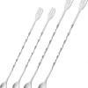Set De 4 - Cuillères De Bar Professionnelles - Cuillères À Cocktail Double Tête En Acier Inoxydable - Mélangeur Fourchette Cuillères - Fourchette De Barman Torsadée - Acier - 26cm / 32cm - Argent