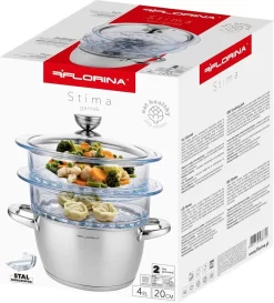 Cuiseur Vapeur Professionnel Florina Stima 4 Pièces En Acier Inoxydable - Convient à Toutes Les Sources De Chaleur - ∅ 20 Cm - Argent - Hammams En Verres - Cuiseur Vapeur -Fournitures De Cuisine Boutique 1087x1200 1