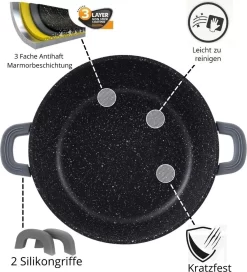 Clifter Casserole / Low Pan / Plat De Service - Revêtement En Marbre - Avec Poignées Amovibles En Silicone - Acier Inoxydable - 28cm -Fournitures De Cuisine Boutique 1088x1200