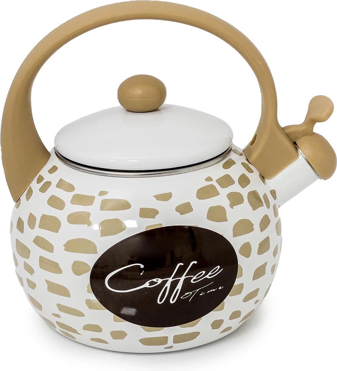 Meyerhoff Bouilloire Sifflante Théière Look Coffee Time émail Blanc Marron 2,2 Litres - Convient à Tous Feux Dont Induction - Design Rétro Exclusif - émaillé - Impression Unique 1 Meyerhoff Bouilloire Sifflante Théière Look Coffee Time émail Blanc Marron 2,2 Litres - Convient à Tous Feux Dont Induction - Design Rétro Exclusif - émaillé - Impression Unique