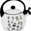 Meyerhoff Bouilloire Sifflante Théière Look Cactus émail Blanc Noir 2,2 Litres - Convient à Tous Feux Dont Induction - Design Rétro Exclusif - émaillé - Impression Unique