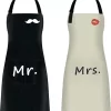 2 Pièces Tabliers De Cuisine, Tabliers De Chef, Tabliers Imperméables Réglables Pour Hommes Femmes, Tablier De Couple Comme Cadeau Pour Mariage, Fiançailles, Saint Valentin, Fête Des Vaderdag, Fête Des Mères (noir Et Beige)