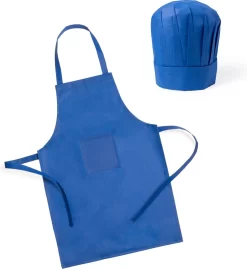 Set De Cuisine - Tablier - Tablier De Cuisine Enfant - Tablier De Cuisine - Toque - Enfants - Textile De Cuisine - Non Tissé - Bleu
