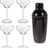 4x Verres à Verres à Cocktail / Verres à Margarita Transparents 300 Ml + Shaker à Cocktail Noir 500 Ml En Acier Inoxydable - Réaliser Des Cocktails - Tasses à Mix/ Shaker