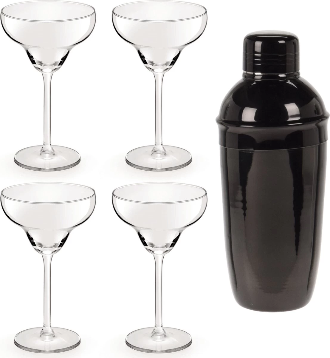 4x Verres à Verres à Cocktail / Verres à Margarita Transparents 300 Ml + Shaker à Cocktail Noir 500 Ml En Acier Inoxydable - Réaliser Des Cocktails - Tasses à Mix/ Shaker 1 4x Verres à Verres à Cocktail / Verres à Margarita Transparents 300 Ml + Shaker à Cocktail Noir 500 Ml En Acier Inoxydable - Réaliser Des Cocktails - Tasses à Mix/ Shaker