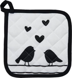 Clayre & Eef Kind Pot Manique 16*16 Cm Wit, Zwart 100% Katoen Carré Hartjes/Oiseaux Drain Pot Holder Drain Aid -Fournitures De Cuisine Boutique 1108x1200 2