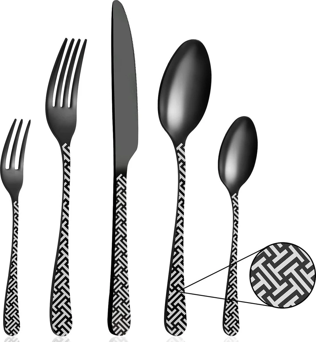 BEWOS 30 Pièces Finition Satinée, Noir, Mat, Acier Inoxydable, Couverts Avec Couteau, Fourchette, Cuillère, Vaisselle Pour 6 Personnes, Va Au Lave-vaisselle / Facile à Nettoyer 1 BEWOS 30 Pièces Finition Satinée, Noir, Mat, Acier Inoxydable, Couverts Avec Couteau, Fourchette, Cuillère, Vaisselle Pour 6 Personnes, Va Au Lave-vaisselle / Facile à Nettoyer