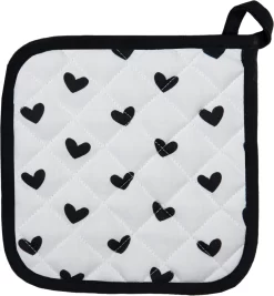 Clayre & Eef Kind Pot Manique 16*16 Cm Wit, Zwart 100% Katoen Carré Hartjes/Oiseaux Drain Pot Holder Drain Aid -Fournitures De Cuisine Boutique 1110x1200 4