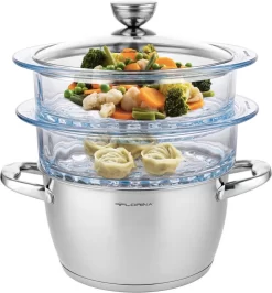 Cuiseur Vapeur Professionnel Florina Stima 4 Pièces En Acier Inoxydable - Convient à Toutes Les Sources De Chaleur - ∅ 20 Cm - Argent - Hammams En Verres - Cuiseur Vapeur
