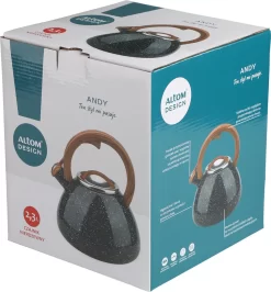 Bouilloire Sifflante Altom Design Andy En Acier Inoxydable Noir / Marron 2,3 Litres - Design Noir Moucheté Unique - Convient à Toutes Les Sources De Chaleur - Poignée Aspect Bois Avec Revêtement Soft Au Toucher 9 Bouilloire Sifflante Altom Design Andy En Acier Inoxydable Noir / Marron 2,3 Litres - Design Noir Moucheté Unique - Convient à Toutes Les Sources De Chaleur - Poignée Aspect Bois Avec Revêtement Soft Au Toucher -Fournitures De Cuisine Boutique 1116x1200