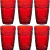 ARTICLES MÉNAGERS COMPLETS | Gobelets En Verres | Set De 6 Verres à Boire | Motif En Relief De 11 Oz | Gobelets Pour Eau, Thé Glacé, Jus (rouge)