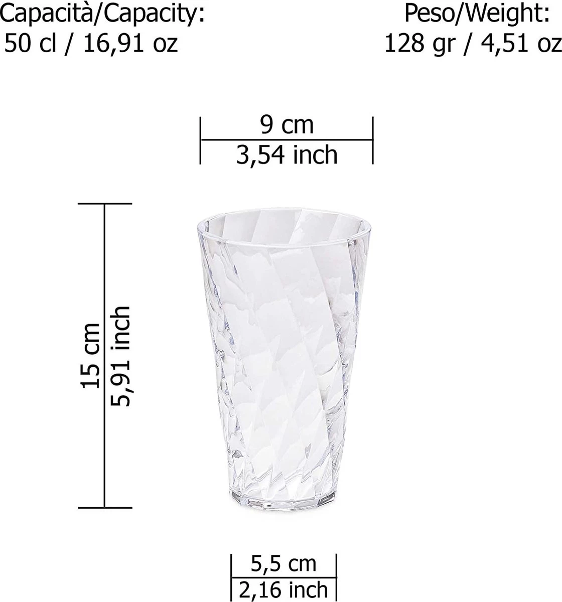 Set De Verres à Eau Design , Set De 4 Verres En Plastique Coloré En Acrylique Transparent (sans Bpa), Contenance 50cl, Made In Italy, Finition Effet Diamond , Ligne Diamond , Transparent 3 Set De Verres à Eau Design , Set De 4 Verres En Plastique Coloré En Acrylique Transparent (sans Bpa), Contenance 50cl, Made In Italy, Finition Effet Diamond , Ligne Diamond , Transparent – Image 3