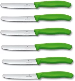 Victorinox 6 Pièces De Couteaux De Table - Couteau à Tomate Swiss Classic Avec Bord Dentelé Inoxydable - Swiss Made - Vert